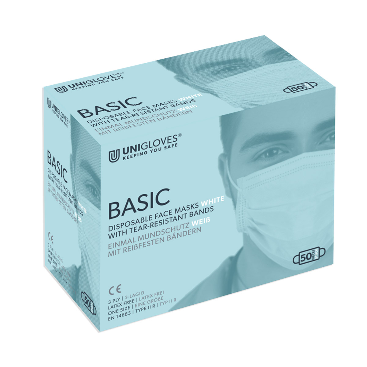 Mundschutz OP Basic weiß Band, 50 Stück