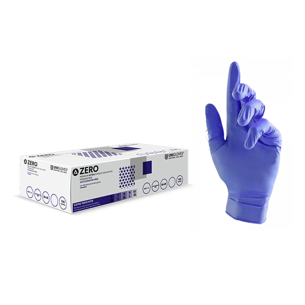 Unigloves ZERO Nitril Handschuhe PF blau Gr. S, 100 Stück