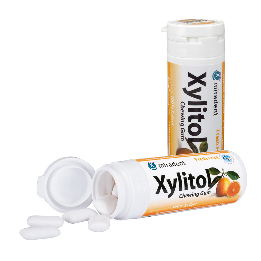 miradent Xylitol Gum Fresh Fruit, 30 Stück Dose