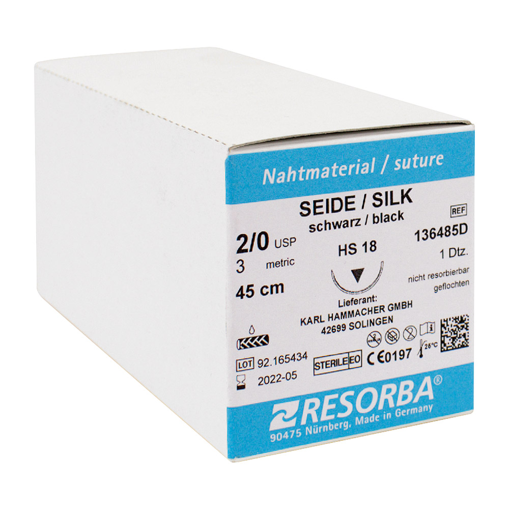 Resorba Seide schwarz 3/0 HS22, 12 Stück