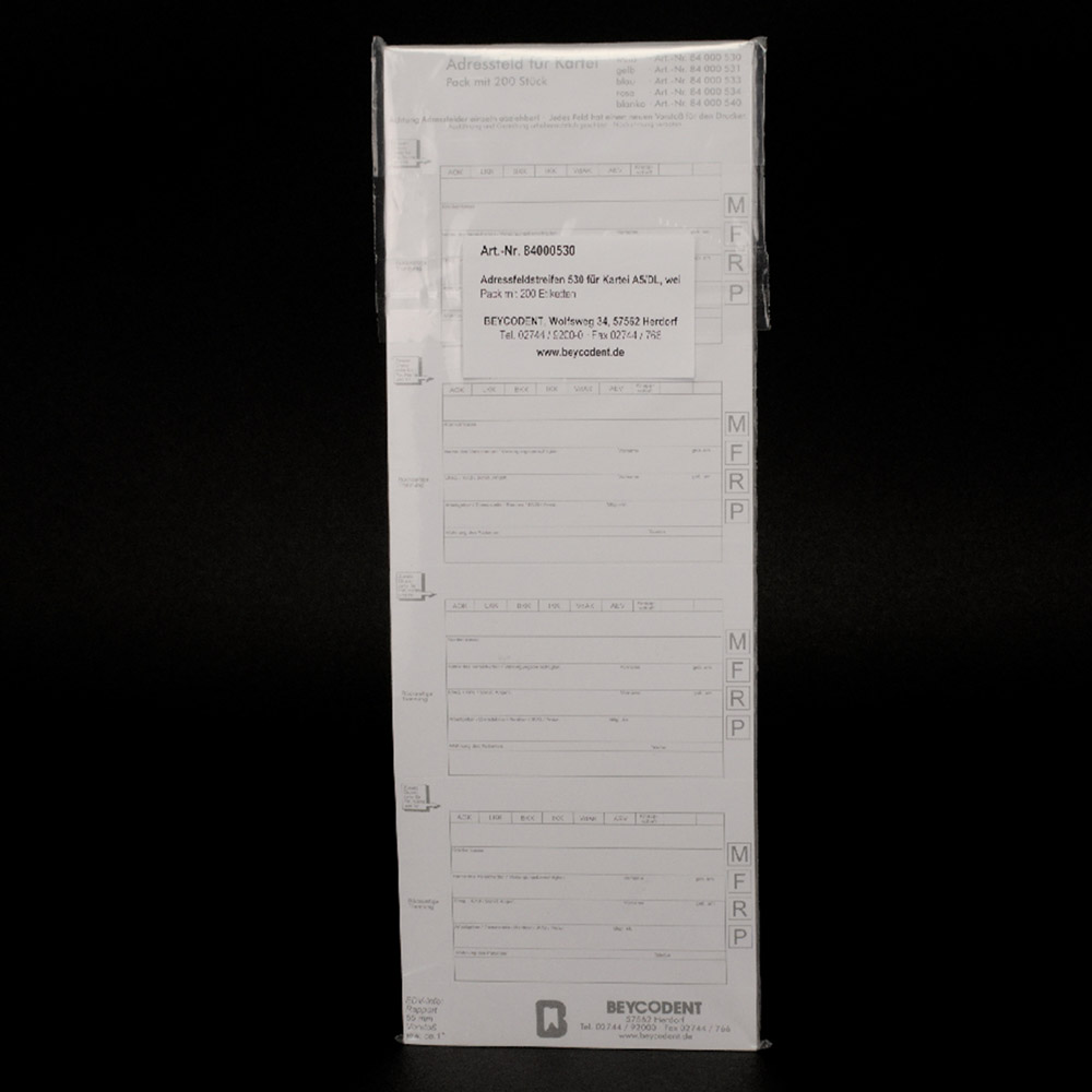 Adressfeldstreifen 530 für Kartei A5/DL 94 x 65 mm weiß, Packung
