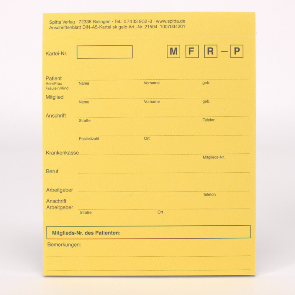 Anschriftenblatt A5 Kartei selbstklebend 142 x 115 mm gelb, Block
