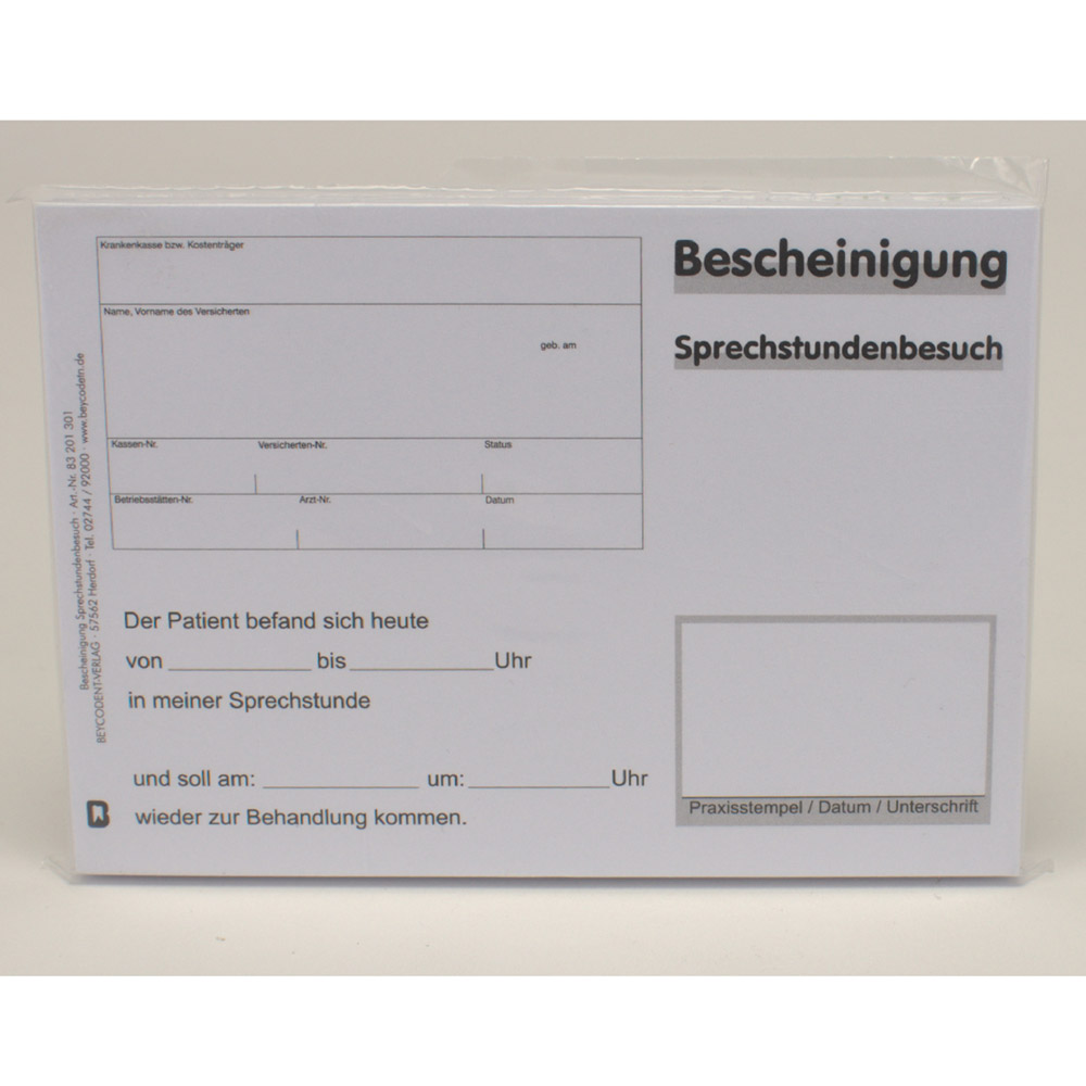 Bescheinigung Sprechstunden Besuch, 100 Stück