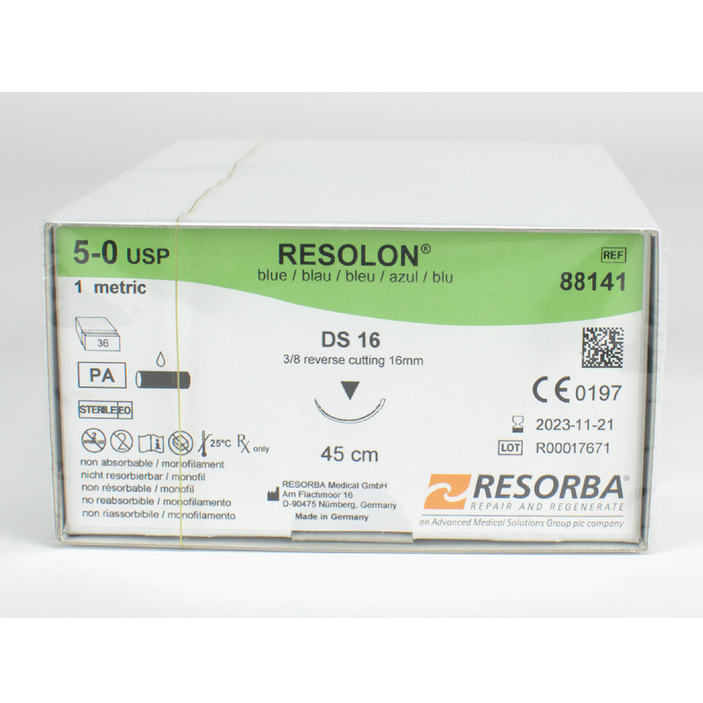 Resolon Monofil blau 5/0 DS-16, 36 Stück
