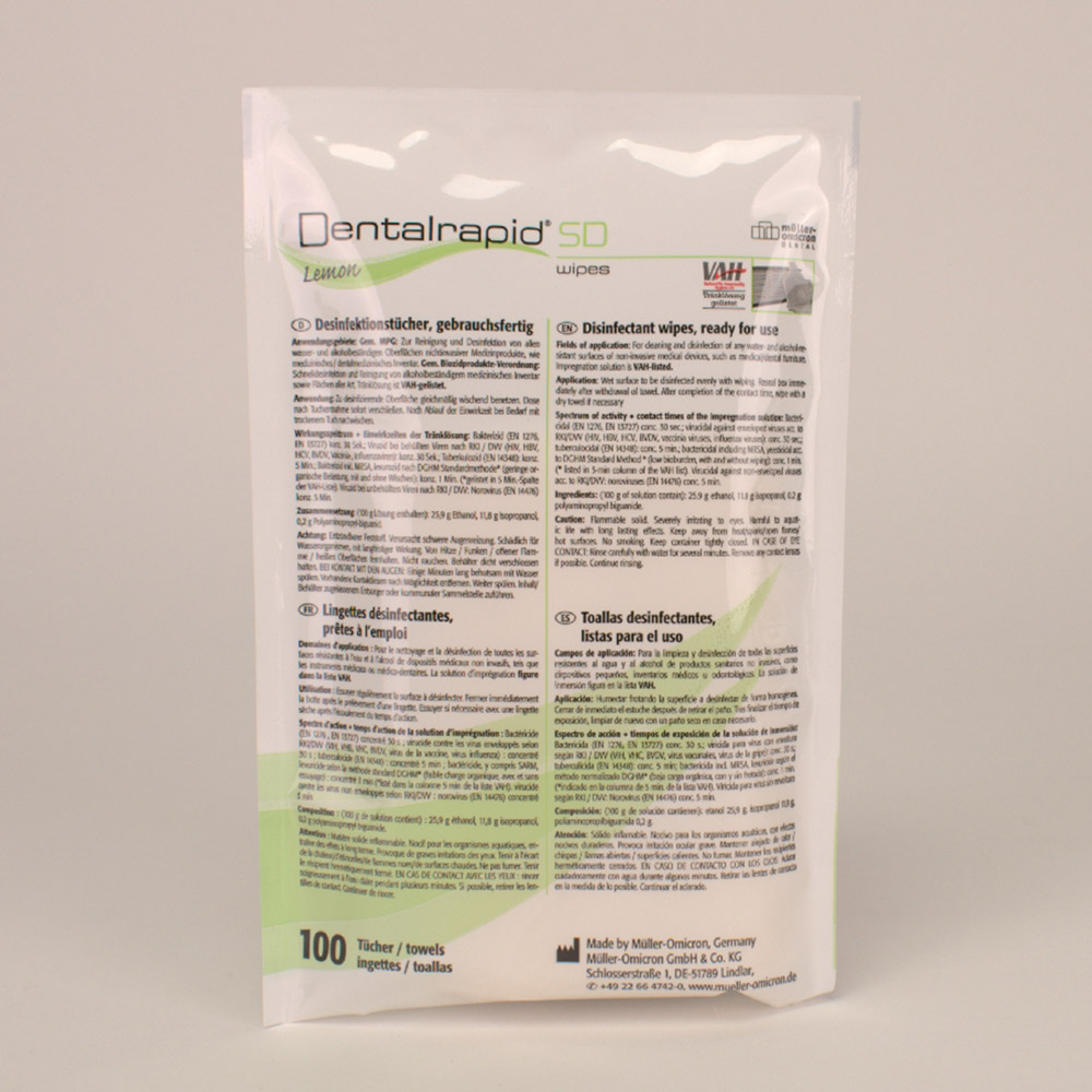Dentalrapid SD wipes S lemon, 100 Stück Nachfüllpackung