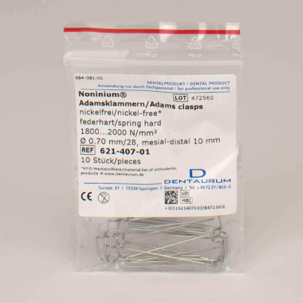 Adamsklammern Noninium 0,7 mm 10 mm, 10 Stück