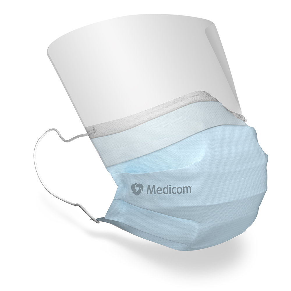 SafeMask SofSkin fog-free Mundschutzmit Visier Ohrschlaufen blau, 25 Stück