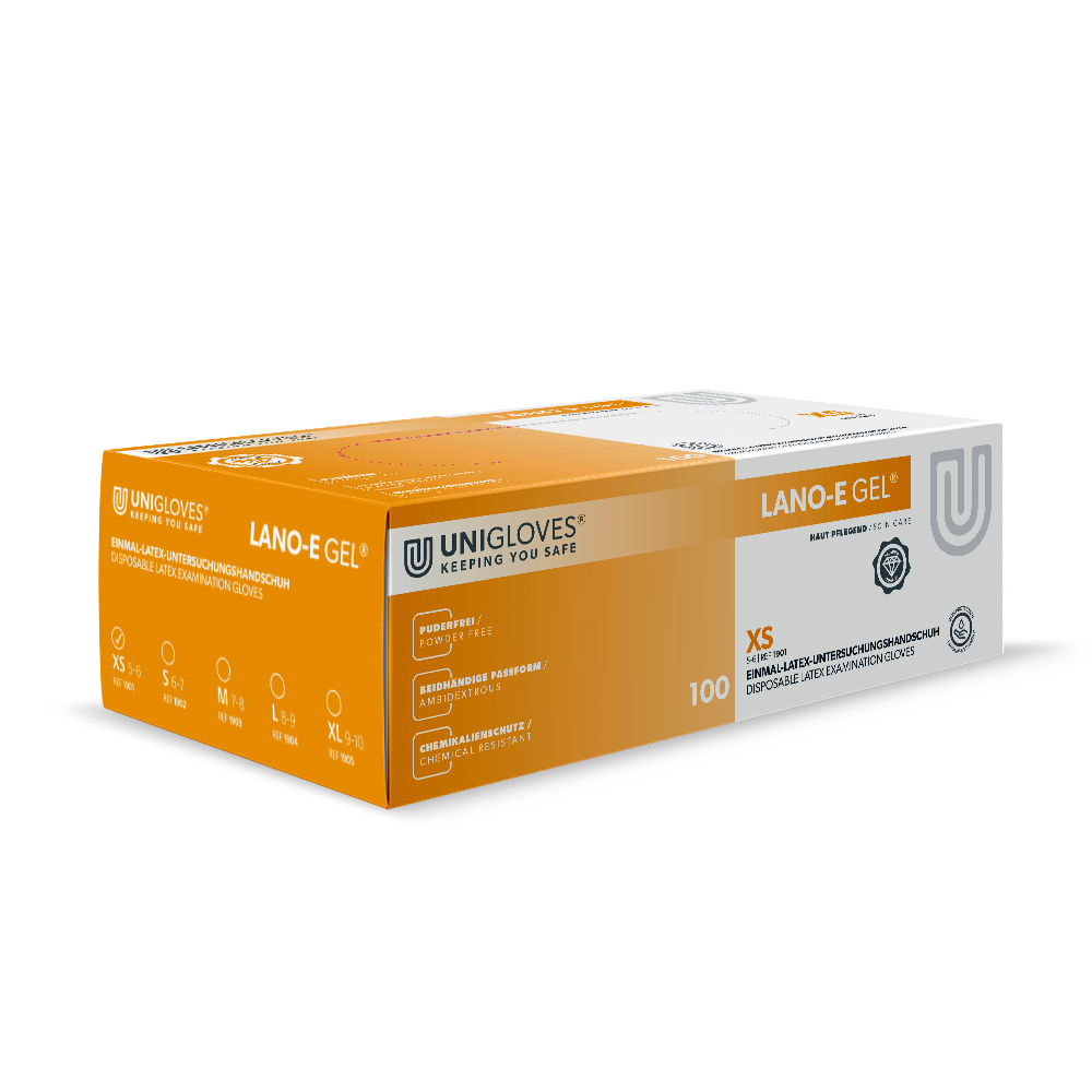 Lano-E Gel Handschuhe Latex puderfrei XS, 100 Stück